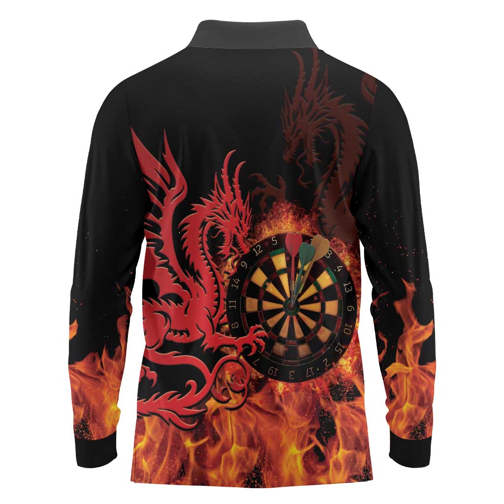 Wales Darts Long Sleeve Polo Shirt Cymru Dragon Gem Ymlaen Flaming Vibes - Wonder Print Shop
