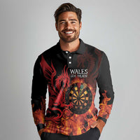 Wales Darts Long Sleeve Polo Shirt Cymru Dragon Gem Ymlaen Flaming Vibes - Wonder Print Shop
