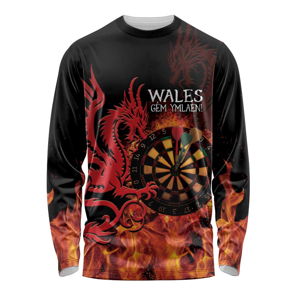 Wales Darts Long Sleeve Shirt Cymru Dragon Gem Ymlaen Flaming Vibes - Wonder Print Shop