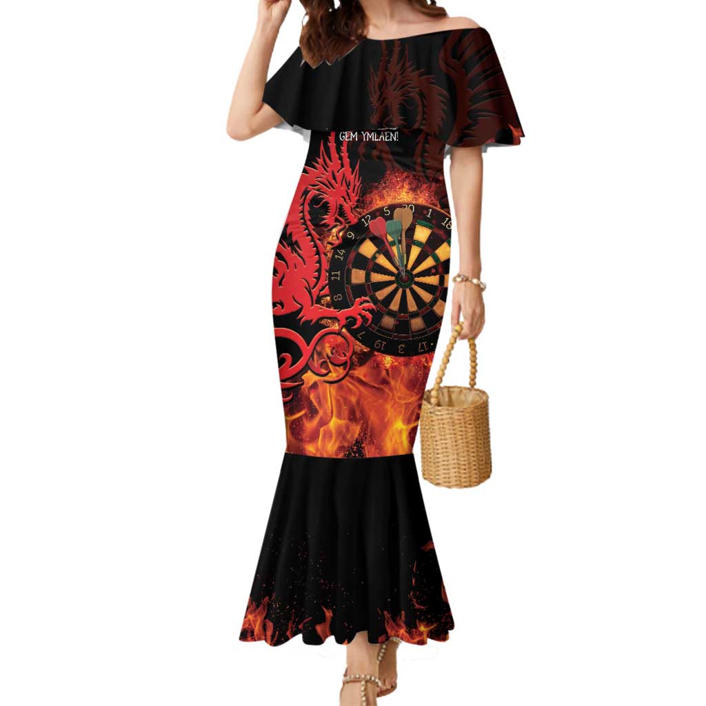 Wales Darts Mermaid Dress Cymru Dragon Gem Ymlaen Flaming Vibes - Wonder Print Shop