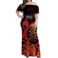 Wales Darts Off Shoulder Maxi Dress Cymru Dragon Gem Ymlaen Flaming Vibes - Wonder Print Shop