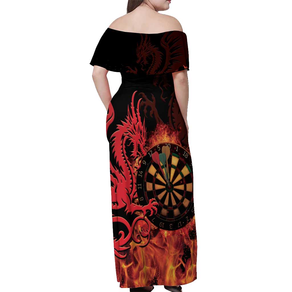 Wales Darts Off Shoulder Maxi Dress Cymru Dragon Gem Ymlaen Flaming Vibes - Wonder Print Shop