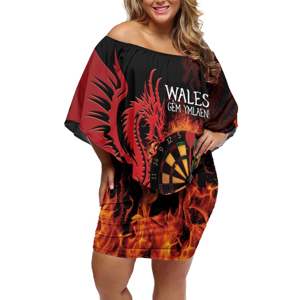 Wales Darts Off Shoulder Short Dress Cymru Dragon Gem Ymlaen Flaming Vibes - Wonder Print Shop