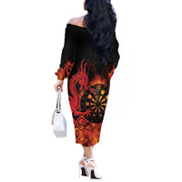 Wales Darts Off The Shoulder Long Sleeve Dress Cymru Dragon Gem Ymlaen Flaming Vibes - Wonder Print Shop