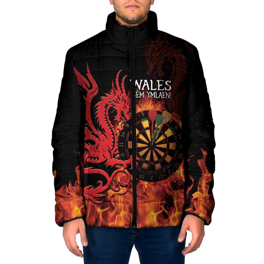 Wales Darts Padded Jacket Cymru Dragon Gem Ymlaen Flaming Vibes - Wonder Print Shop