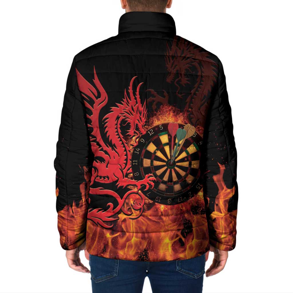 Wales Darts Padded Jacket Cymru Dragon Gem Ymlaen Flaming Vibes - Wonder Print Shop