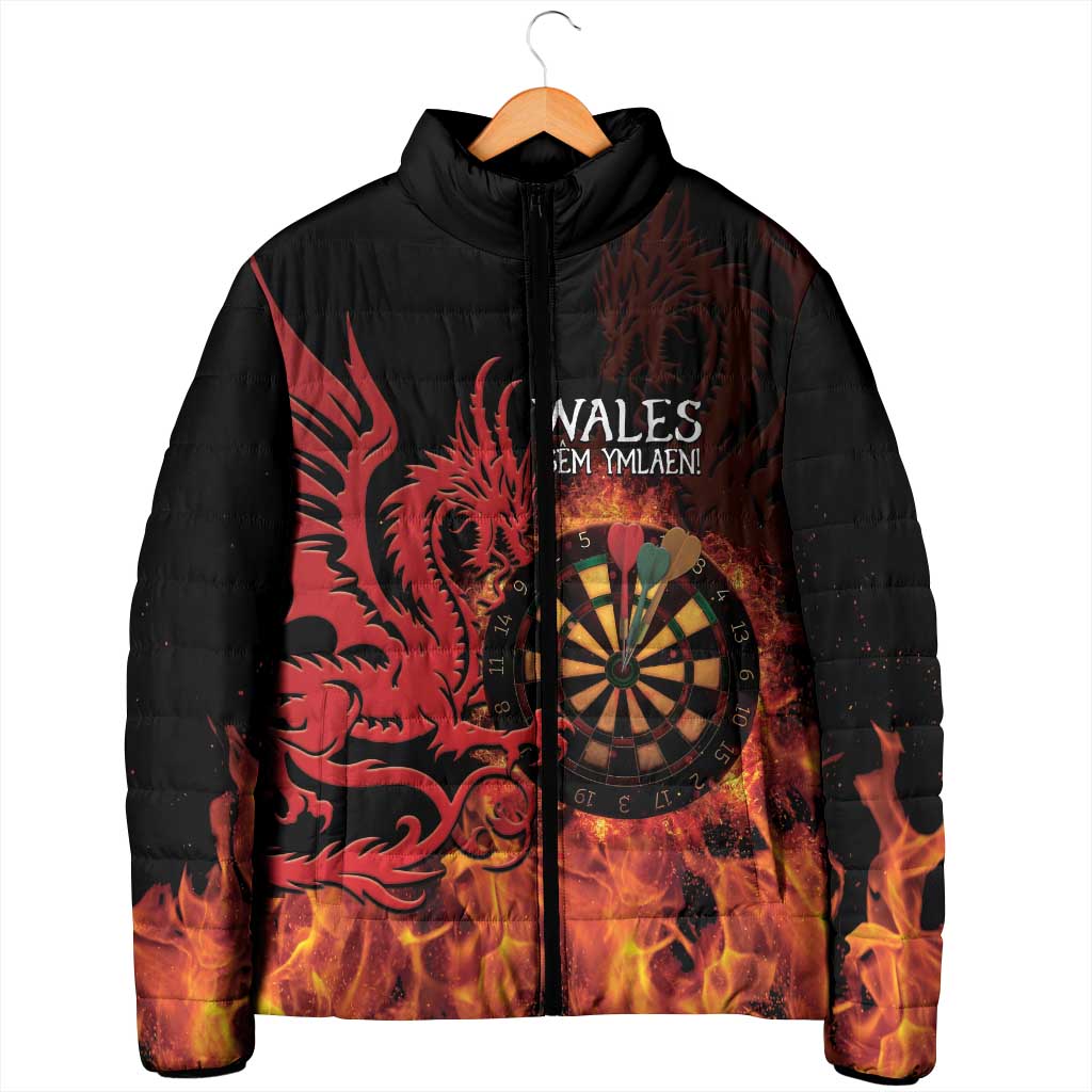 Wales Darts Padded Jacket Cymru Dragon Gem Ymlaen Flaming Vibes - Wonder Print Shop