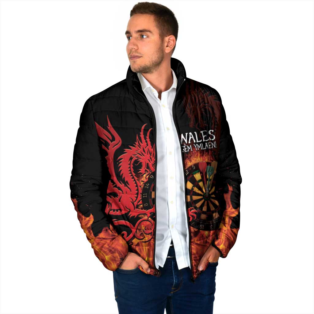 Wales Darts Padded Jacket Cymru Dragon Gem Ymlaen Flaming Vibes - Wonder Print Shop