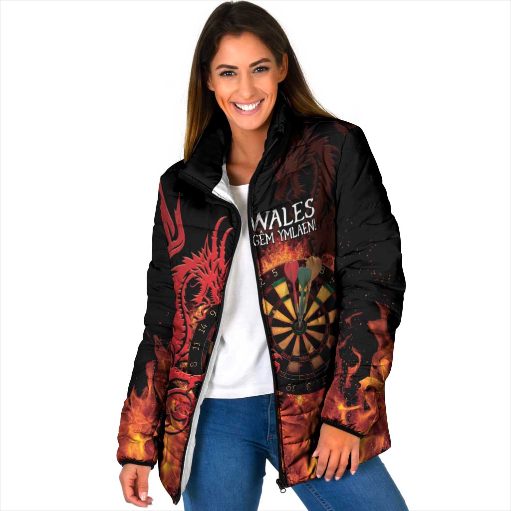 Wales Darts Padded Jacket Cymru Dragon Gem Ymlaen Flaming Vibes - Wonder Print Shop