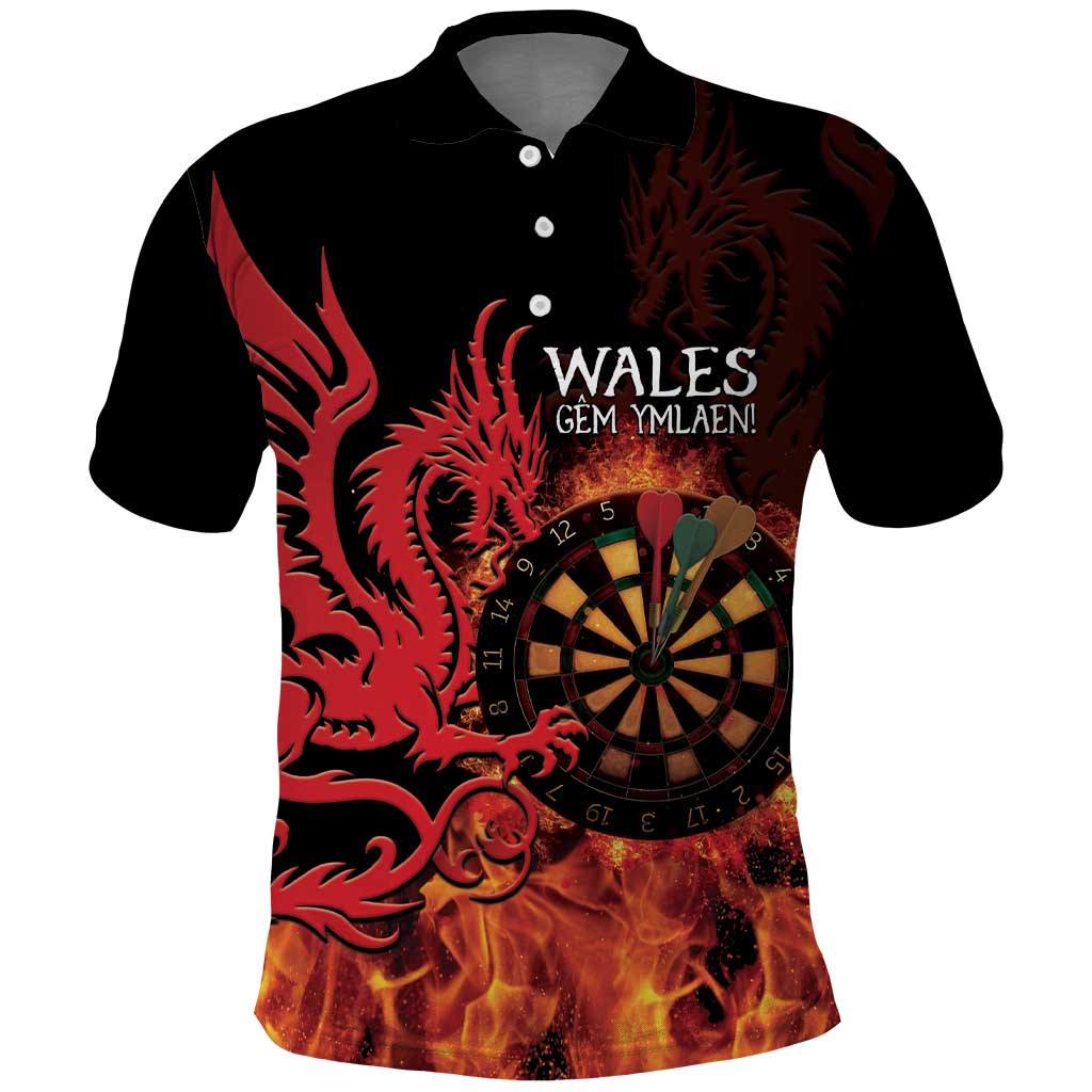 Wales Darts Polo Shirt Cymru Dragon Gem Ymlaen Flaming Vibes - Wonder Print Shop