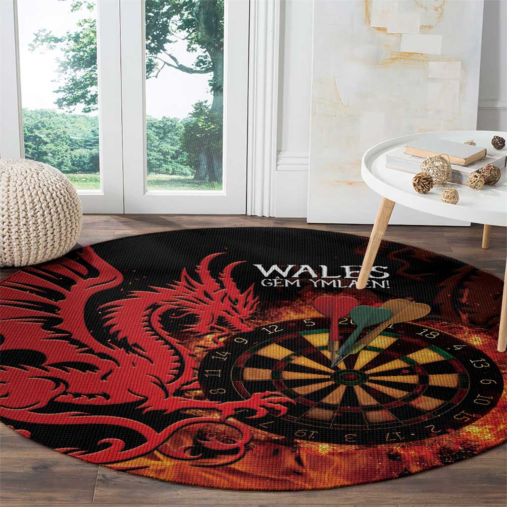 Wales Darts Round Carpet Cymru Dragon Gem Ymlaen Flaming Vibes - Wonder Print Shop