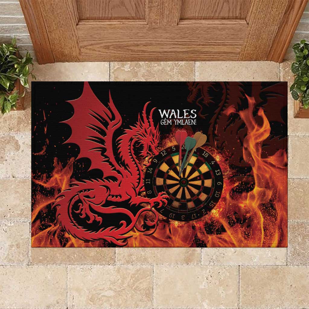 Wales Darts Rubber Doormat Cymru Dragon Gem Ymlaen Flaming Vibes - Wonder Print Shop