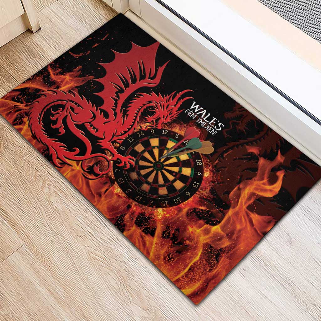 Wales Darts Rubber Doormat Cymru Dragon Gem Ymlaen Flaming Vibes - Wonder Print Shop