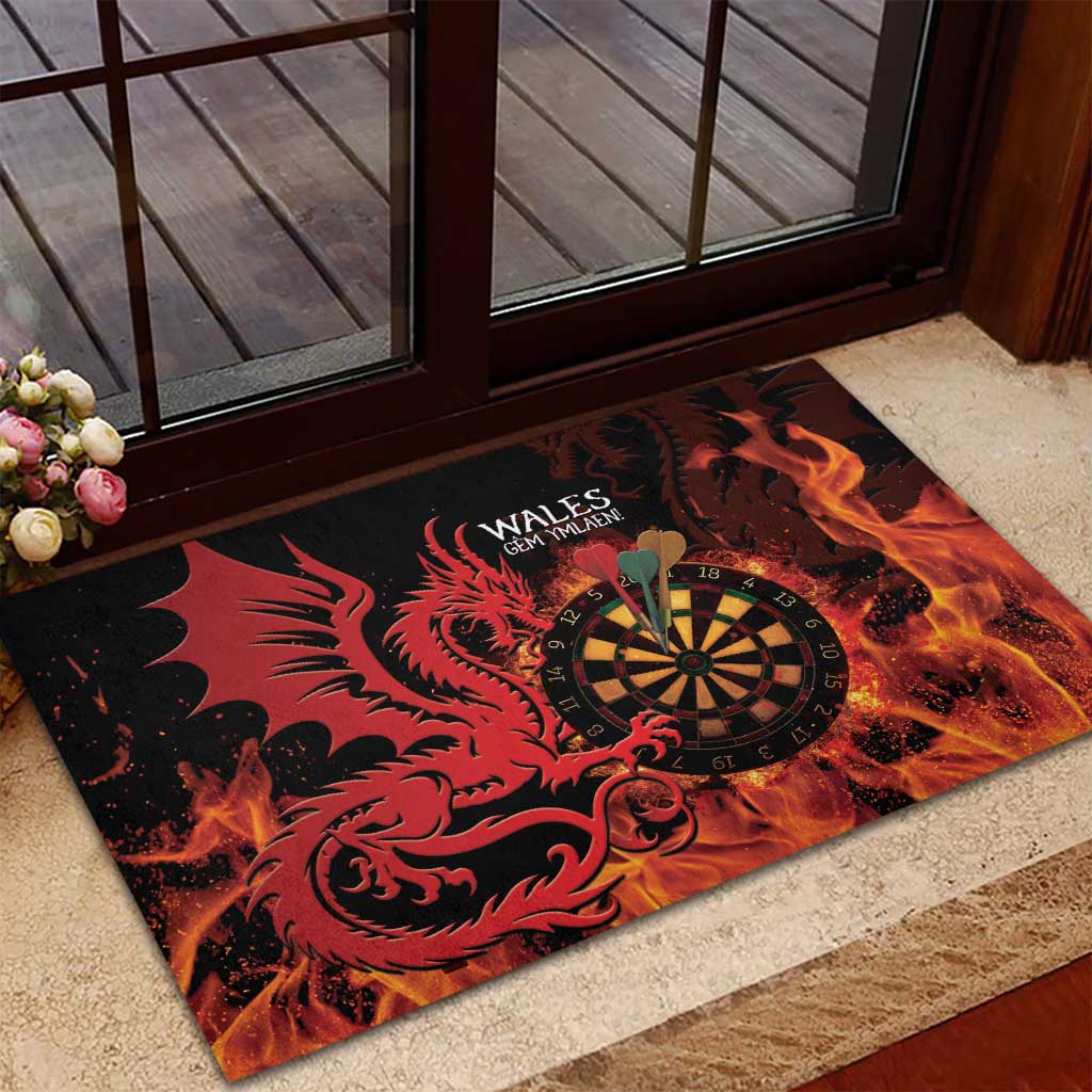 Wales Darts Rubber Doormat Cymru Dragon Gem Ymlaen Flaming Vibes - Wonder Print Shop