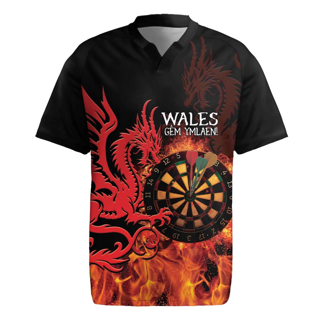 Wales Darts Rugby Jersey Cymru Dragon Gem Ymlaen Flaming Vibes - Wonder Print Shop