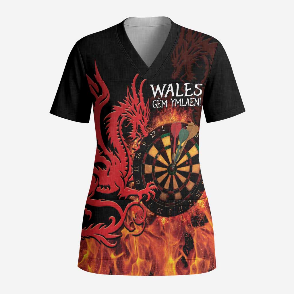 Wales Darts Scrub Top Cymru Dragon Gem Ymlaen Flaming Vibes - Wonder Print Shop