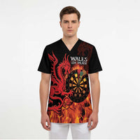 Wales Darts Scrub Top Cymru Dragon Gem Ymlaen Flaming Vibes - Wonder Print Shop