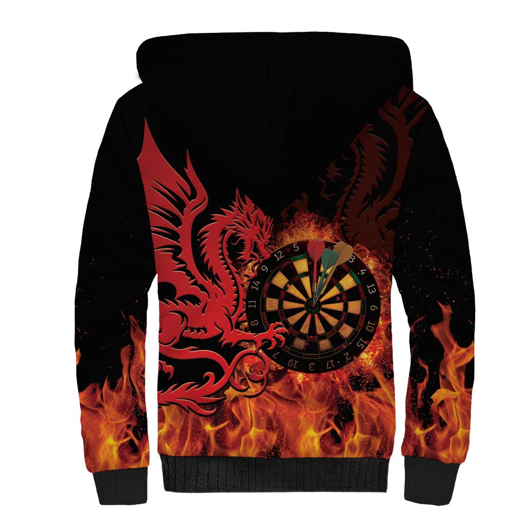 Wales Darts Sherpa Hoodie Cymru Dragon Gem Ymlaen Flaming Vibes - Wonder Print Shop