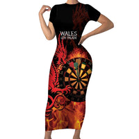 Wales Darts Short Sleeve Bodycon Dress Cymru Dragon Gem Ymlaen Flaming Vibes - Wonder Print Shop
