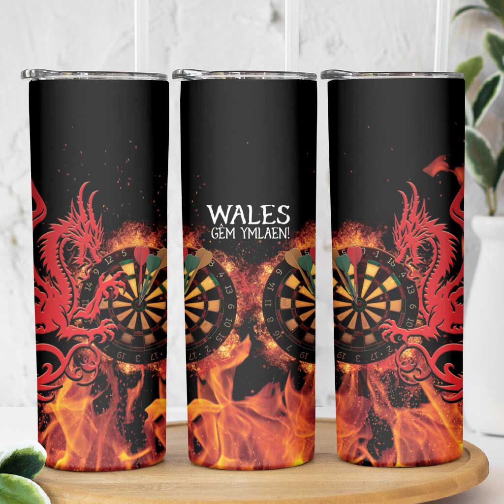 Wales Darts Skinny Tumbler Cymru Dragon Gem Ymlaen Flaming Vibes - Wonder Print Shop