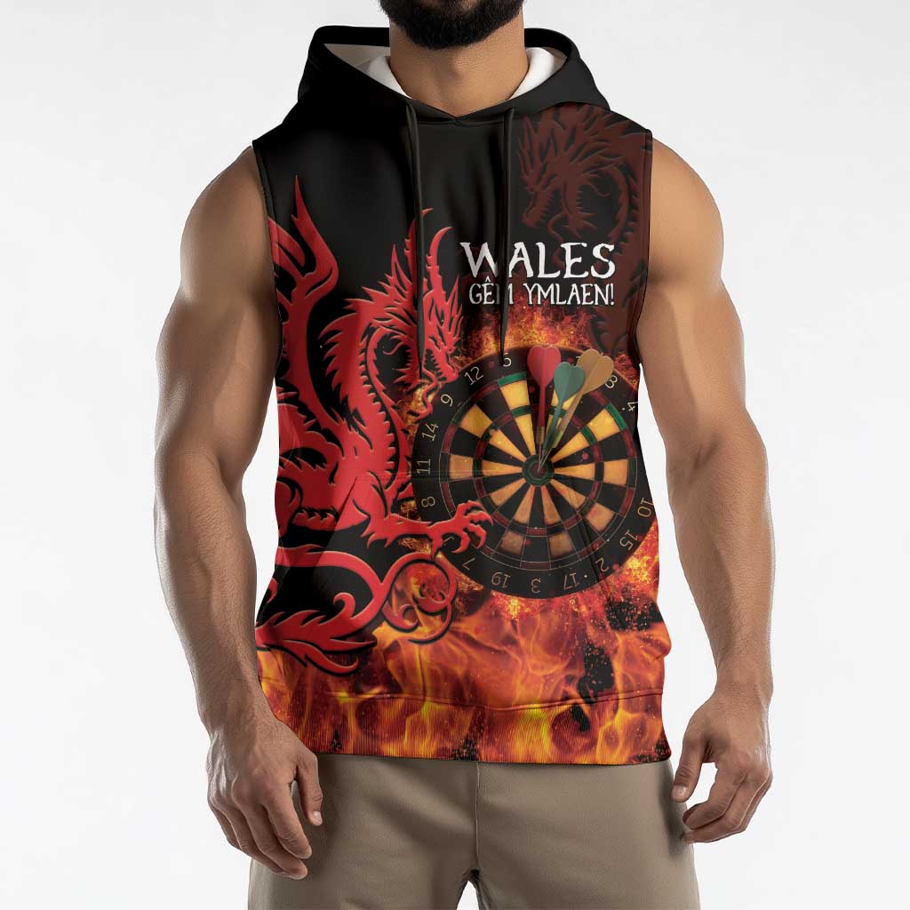 Wales Darts Sleeveless Hoodie Cymru Dragon Gem Ymlaen Flaming Vibes - Wonder Print Shop