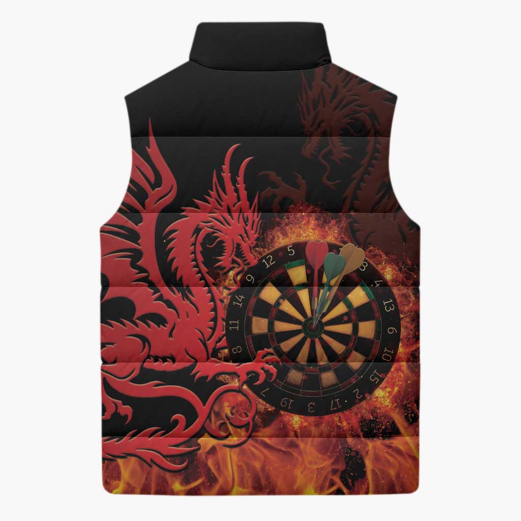 Wales Darts Sleeveless Puffer Jacket Cymru Dragon Gem Ymlaen Flaming Vibes - Wonder Print Shop