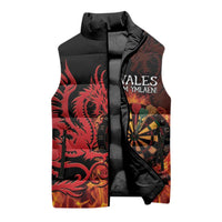 Wales Darts Sleeveless Puffer Jacket Cymru Dragon Gem Ymlaen Flaming Vibes - Wonder Print Shop