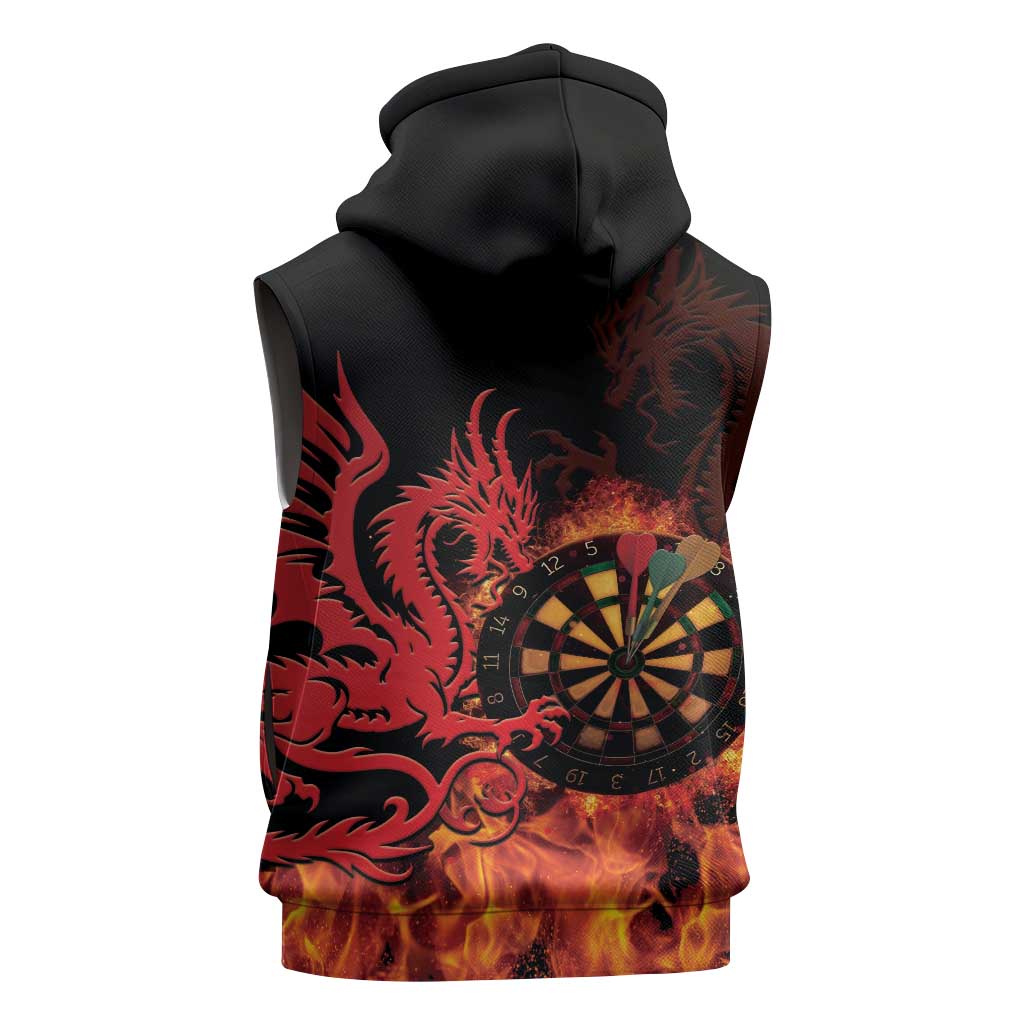 Wales Darts Sleeveless Zip Hoodie Cymru Dragon Gem Ymlaen Flaming Vibes - Wonder Print Shop