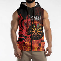 Wales Darts Sleeveless Zip Hoodie Cymru Dragon Gem Ymlaen Flaming Vibes - Wonder Print Shop