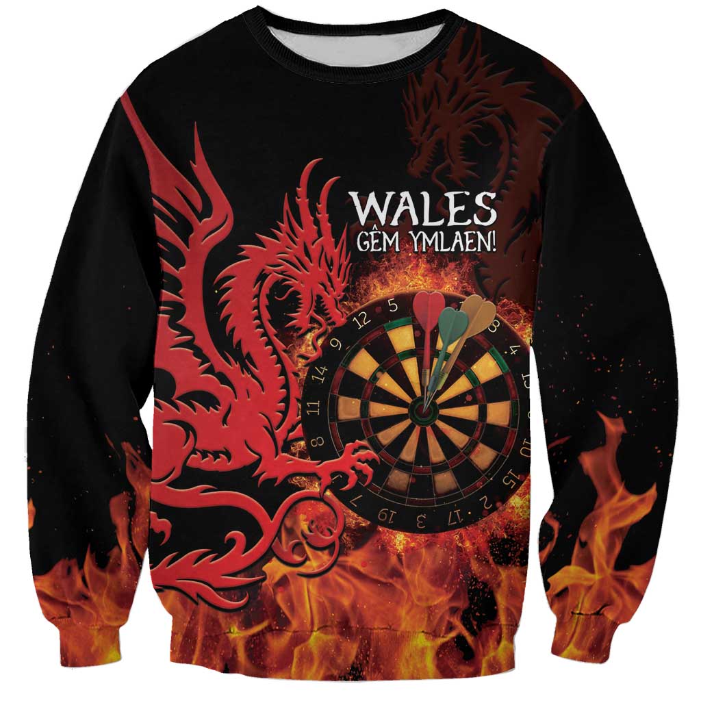 Wales Darts Sweatshirt Cymru Dragon Gem Ymlaen Flaming Vibes - Wonder Print Shop