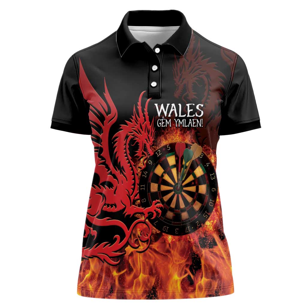 Wales Darts Women Polo Shirt Cymru Dragon Gem Ymlaen Flaming Vibes - Wonder Print Shop