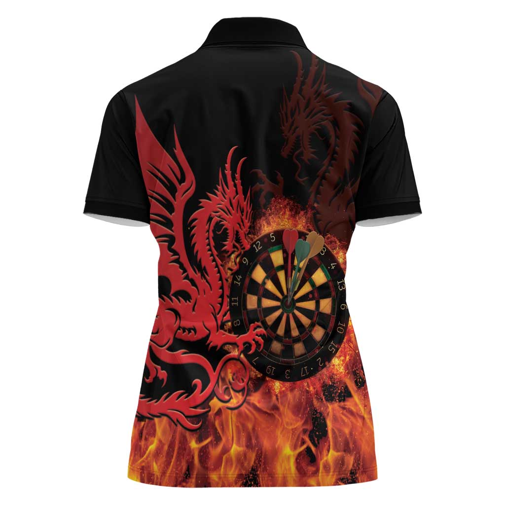 Wales Darts Women Polo Shirt Cymru Dragon Gem Ymlaen Flaming Vibes - Wonder Print Shop