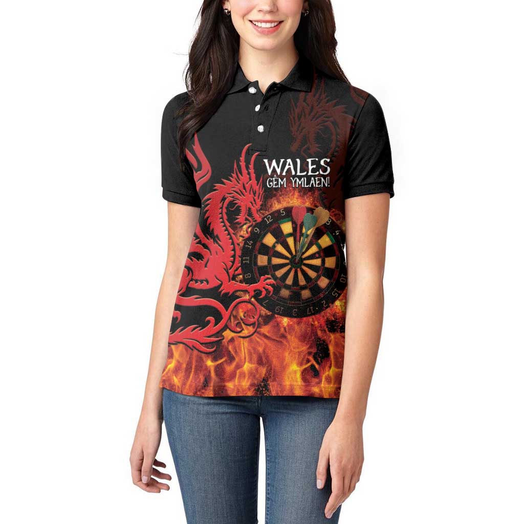 Wales Darts Women Polo Shirt Cymru Dragon Gem Ymlaen Flaming Vibes - Wonder Print Shop