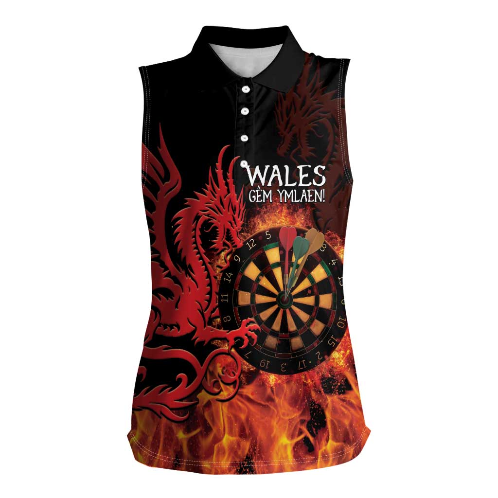 Wales Darts Women Sleeveless Polo Shirt Cymru Dragon Gem Ymlaen Flaming Vibes - Wonder Print Shop