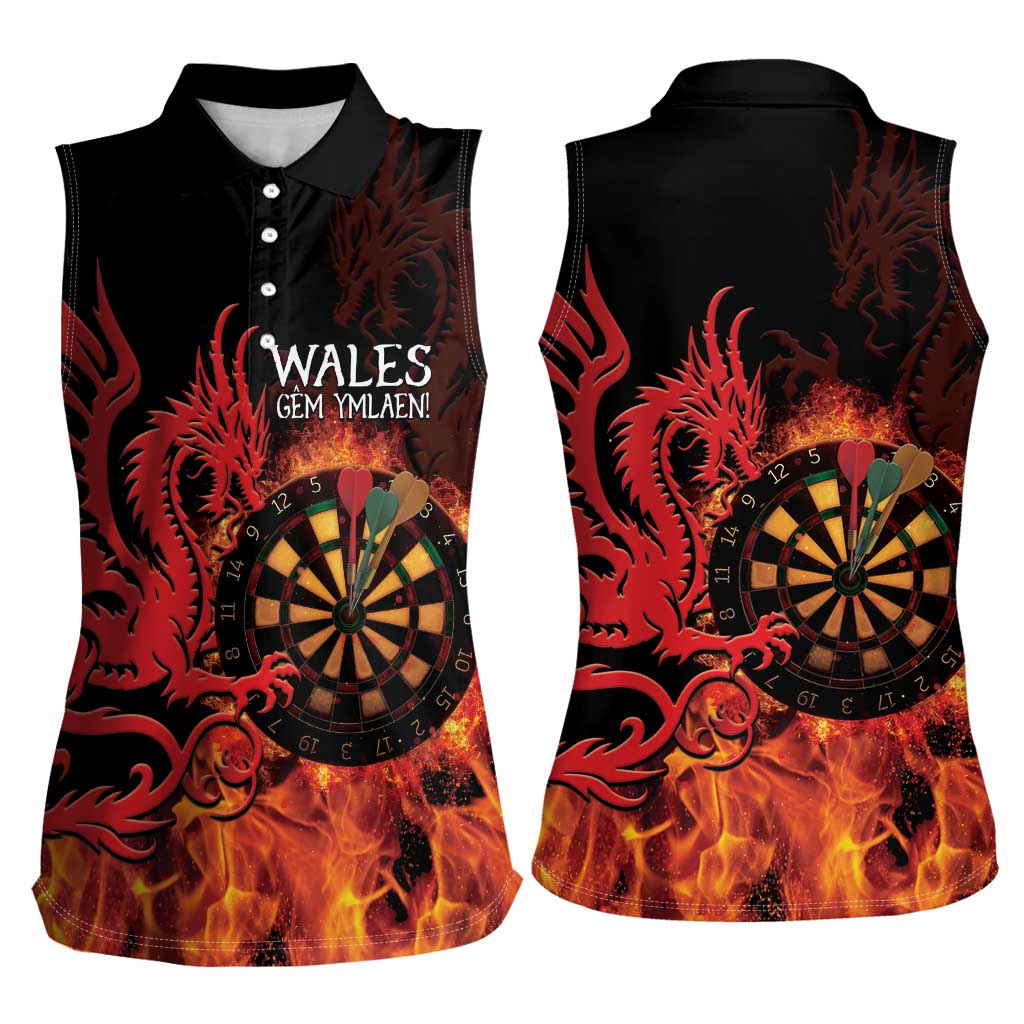 Wales Darts Women Sleeveless Polo Shirt Cymru Dragon Gem Ymlaen Flaming Vibes - Wonder Print Shop