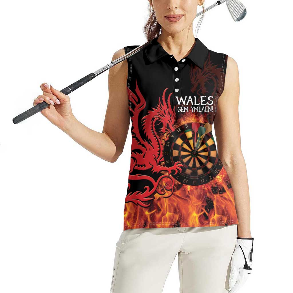 Wales Darts Women Sleeveless Polo Shirt Cymru Dragon Gem Ymlaen Flaming Vibes - Wonder Print Shop