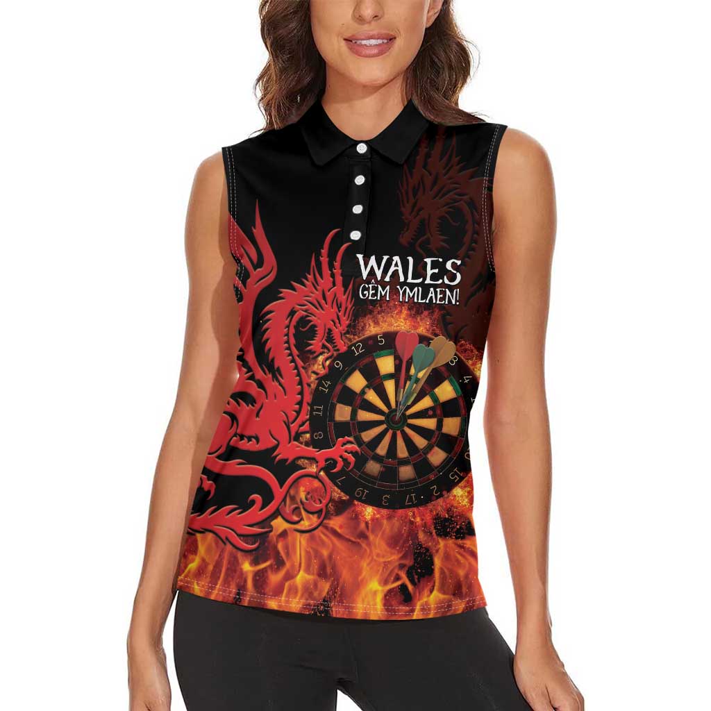 Wales Darts Women Sleeveless Polo Shirt Cymru Dragon Gem Ymlaen Flaming Vibes - Wonder Print Shop