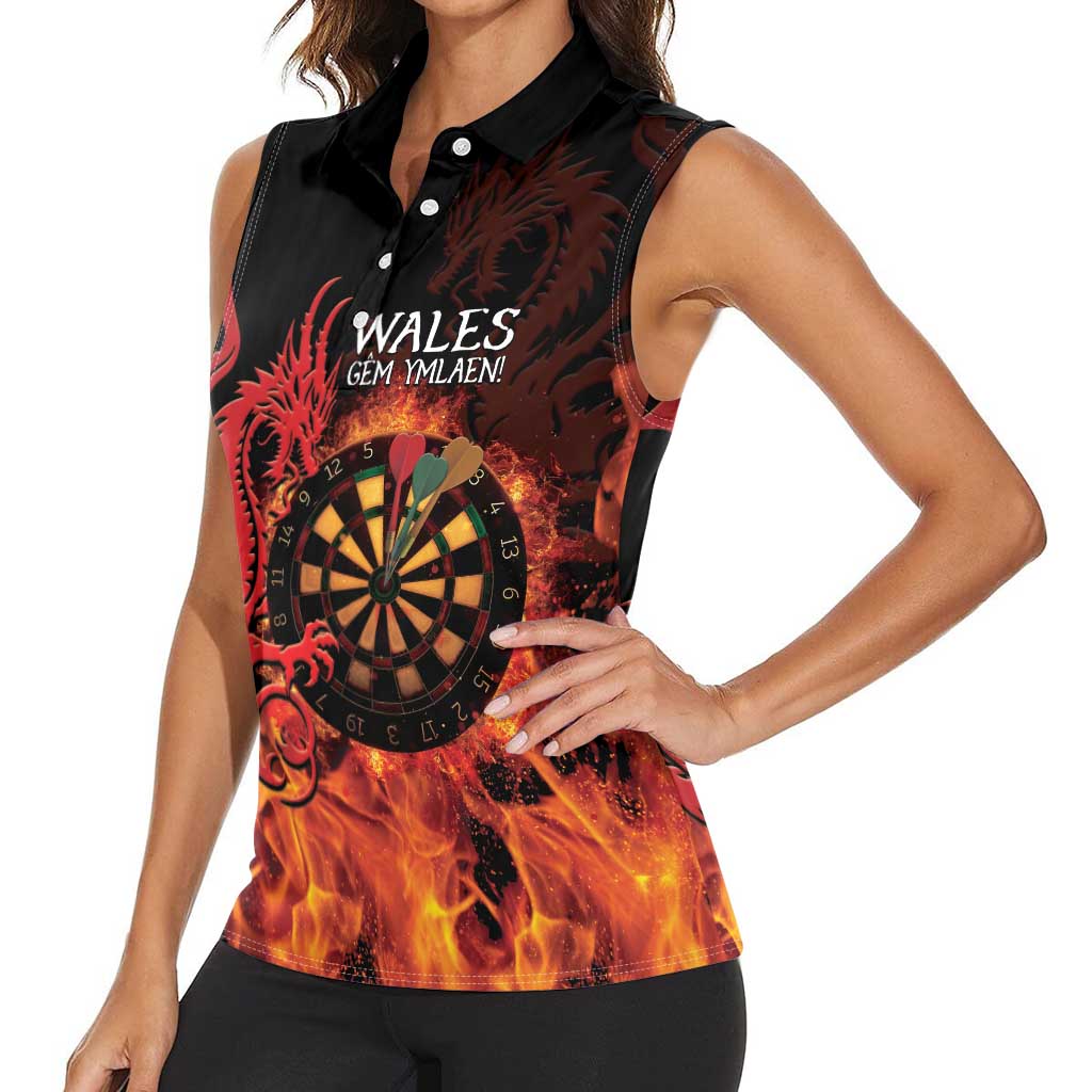 Wales Darts Women Sleeveless Polo Shirt Cymru Dragon Gem Ymlaen Flaming Vibes - Wonder Print Shop