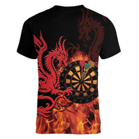 Wales Darts Women V-Neck T-Shirt Cymru Dragon Gem Ymlaen Flaming Vibes - Wonder Print Shop
