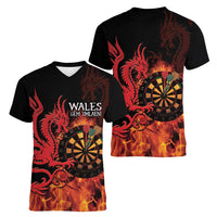 Wales Darts Women V-Neck T-Shirt Cymru Dragon Gem Ymlaen Flaming Vibes - Wonder Print Shop