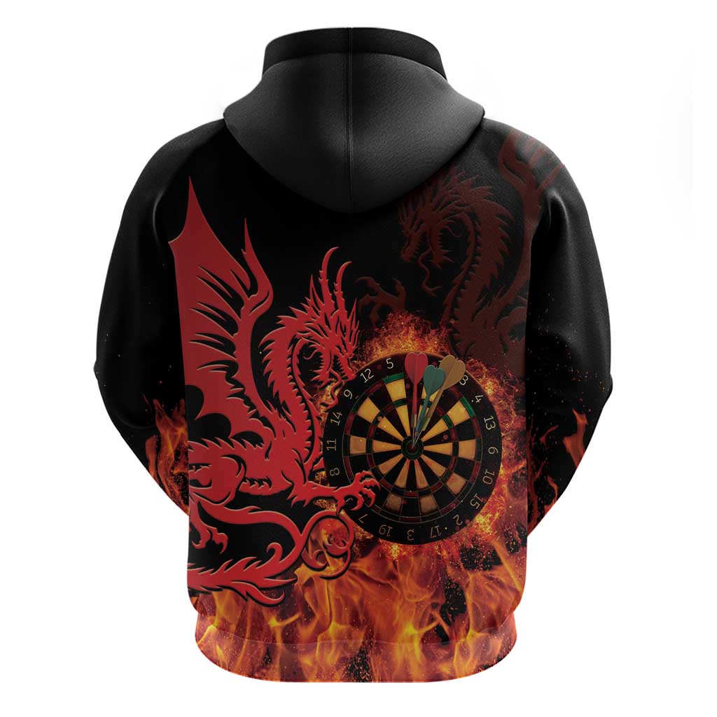 Wales Darts Zip Hoodie Cymru Dragon Gem Ymlaen Flaming Vibes - Wonder Print Shop