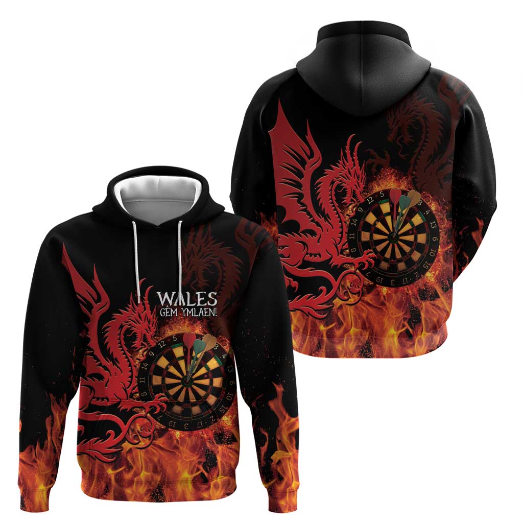 Wales Darts Zip Hoodie Cymru Dragon Gem Ymlaen Flaming Vibes - Wonder Print Shop