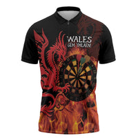 Wales Darts Zipper Polo Shirt Cymru Dragon Gem Ymlaen Flaming Vibes - Wonder Print Shop