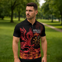 Wales Darts Zipper Polo Shirt Cymru Dragon Gem Ymlaen Flaming Vibes - Wonder Print Shop