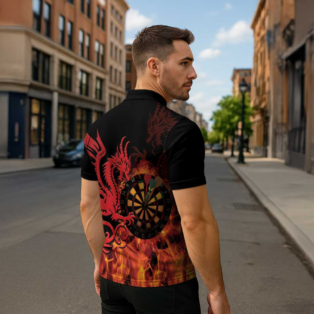 Wales Darts Zipper Polo Shirt Cymru Dragon Gem Ymlaen Flaming Vibes - Wonder Print Shop