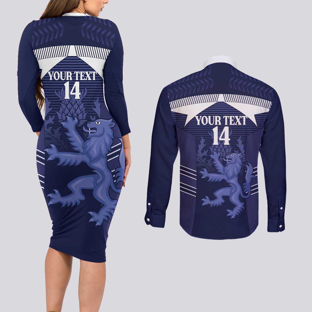 Scotland Football Custom Couples Matching Long Sleeve Bodycon Dress and Long Sleeve Button Shirt 2026 Come On Scottish Dragon Thistle - Wonder Print Shop