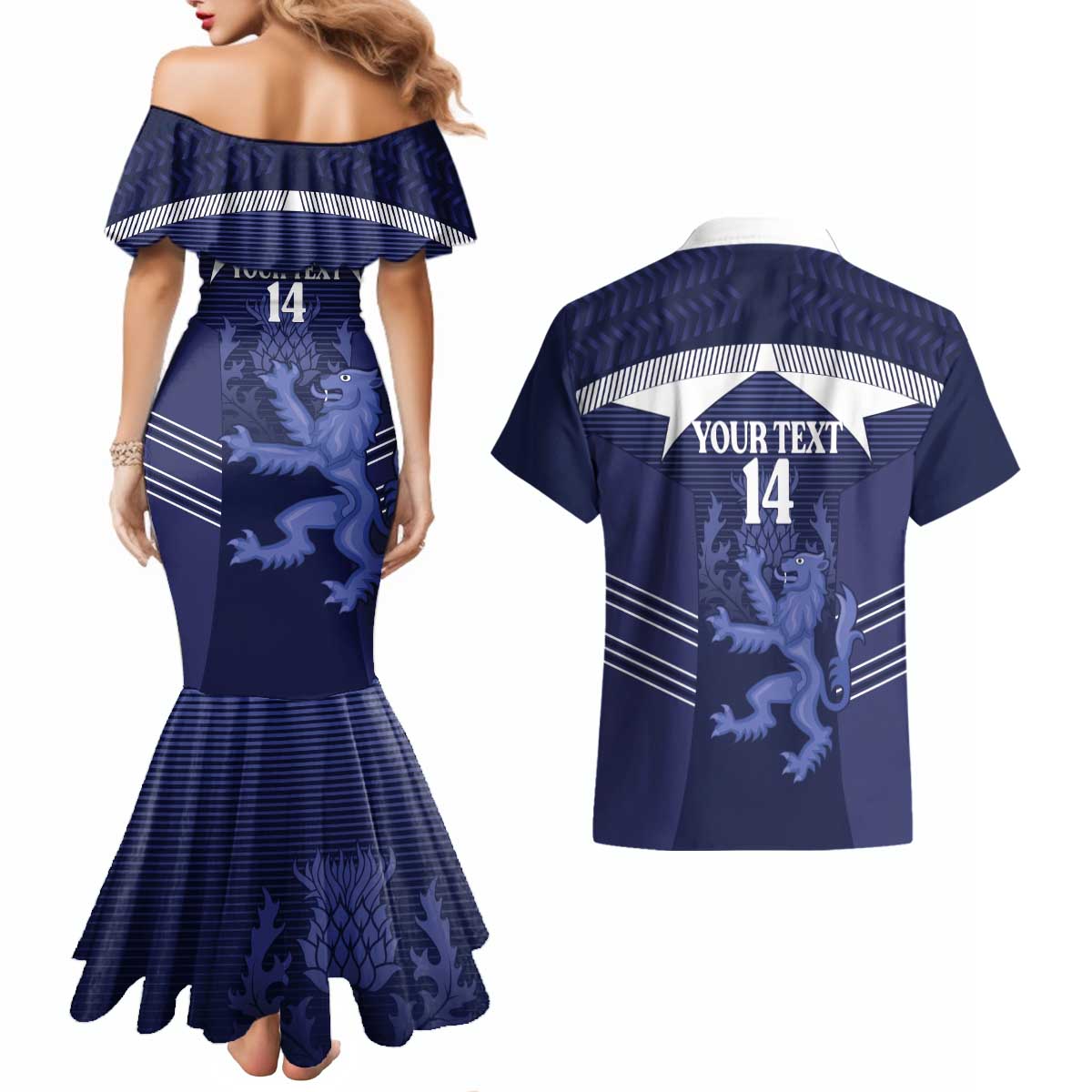 Scotland Football Custom Couples Matching Mermaid Dress and Hawaiian Shirt 2026 Come On Scottish Dragon Thistle - Wonder Print Shop