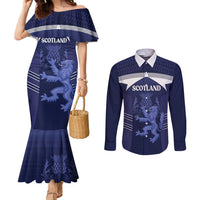 Scotland Football Custom Couples Matching Mermaid Dress and Long Sleeve Button Shirt 2026 Come On Scottish Dragon Thistle - Wonder Print Shop
