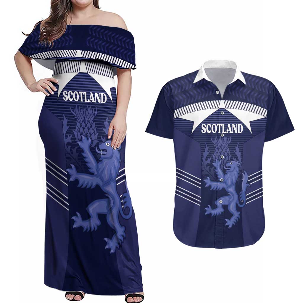 Scotland Football Custom Couples Matching Off Shoulder Maxi Dress and Hawaiian Shirt 2026 Come On Scottish Dragon Thistle - Wonder Print Shop