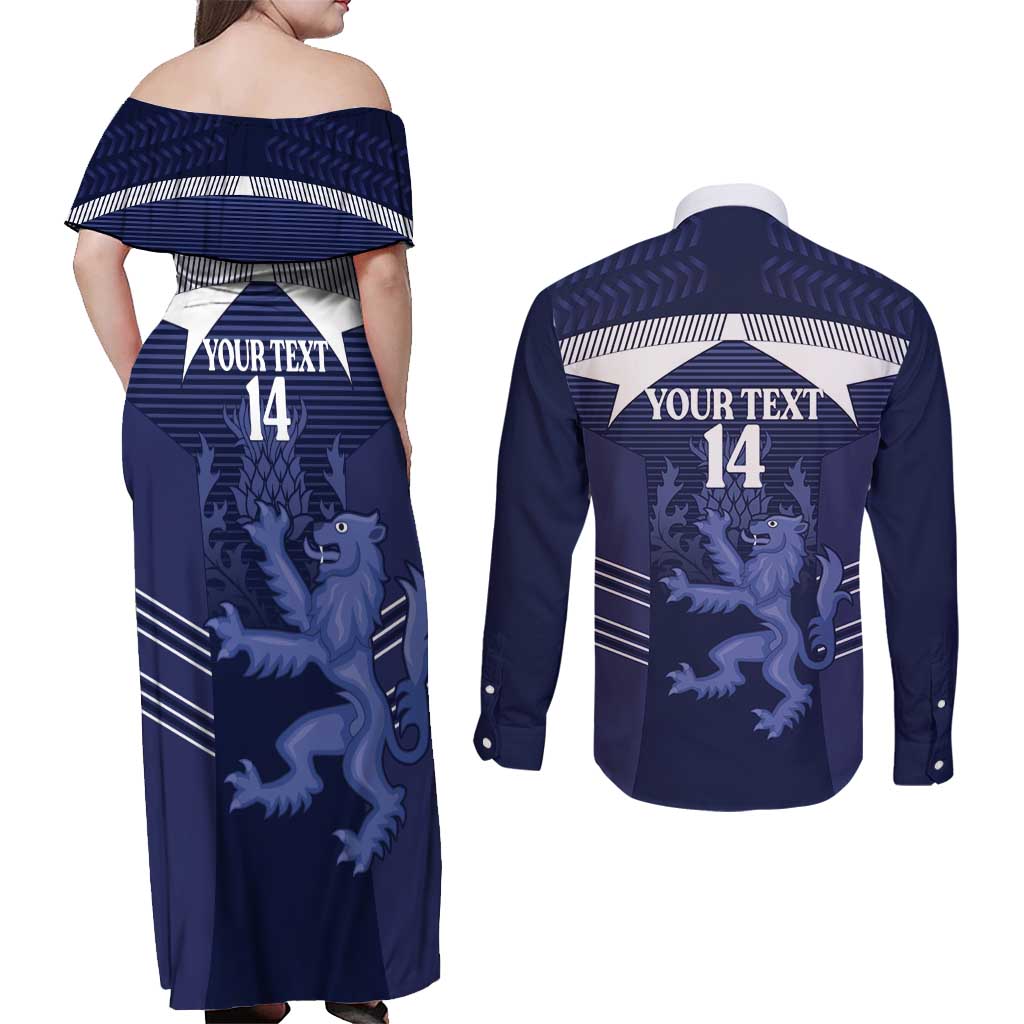 Scotland Football Custom Couples Matching Off Shoulder Maxi Dress and Long Sleeve Button Shirt 2026 Come On Scottish Dragon Thistle - Wonder Print Shop